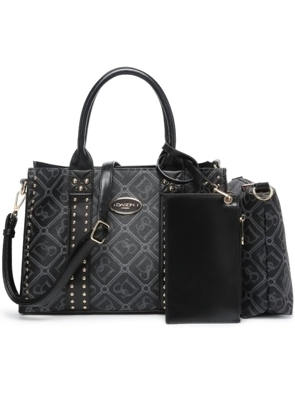 Women's Black Wallet Set Top Handle Satchel Shoulder 3pcs Hobo Handbag